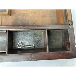 Mahogany and brass bound writing slope, with inset campaign handles and the hinged lid enclosing a fitted interior, together with another similar example, largest H18cm, L50cm