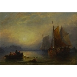 Joseph Newington Carter (British 1835-1871): Fishing Boats off Scarborough and Whitby by Moonlight, pair oils on canvas signed one dated 1860, 22cm x 31cm (2)
Provenance: private collection purchased Christies 26th January 2010 Lot 388
