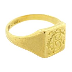 Early 20th century 18ct gold signet ring, monogrammed with initials, hallmarked