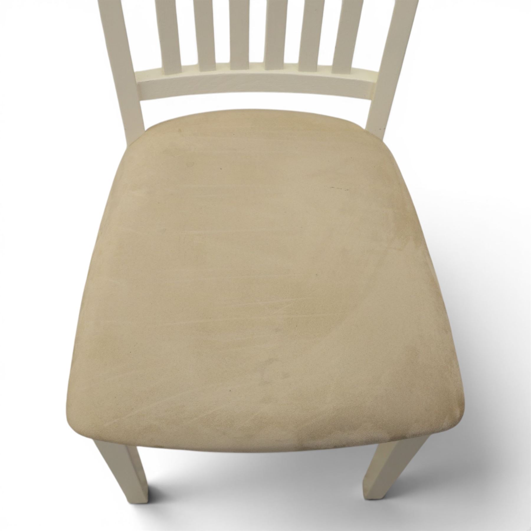 Contemporary Oak fold-over leaf dining table and four chairs, square top extending to a rectangular top 200cm, four white dining chairs with upholstered and padded seats