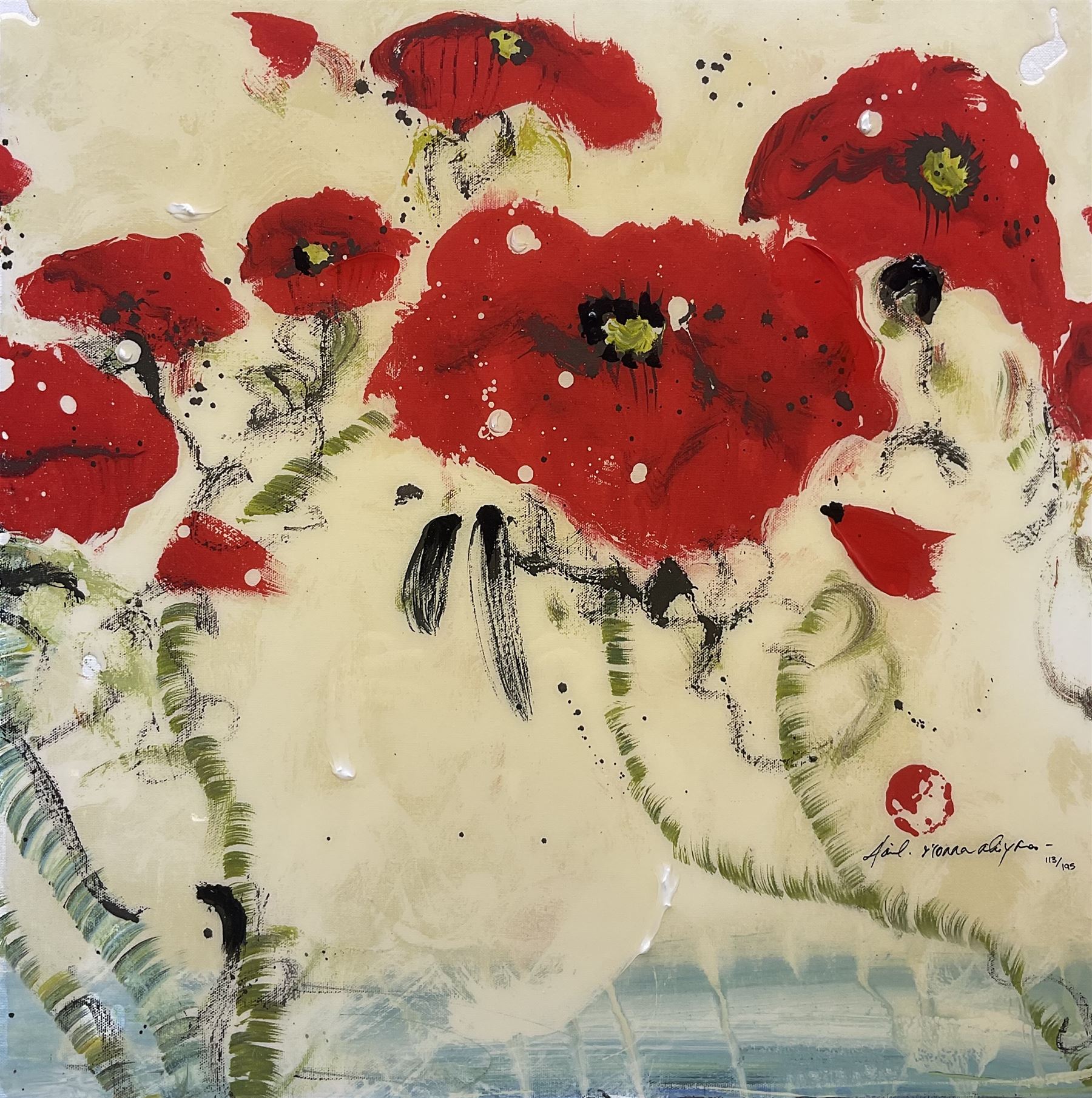 Danielle O'Connor Akiyama (Canadian 1957-): 'Enlightenment II', limited edition glazed embellished print on canvas signed and numbered 113/195, 61cm x 61cm