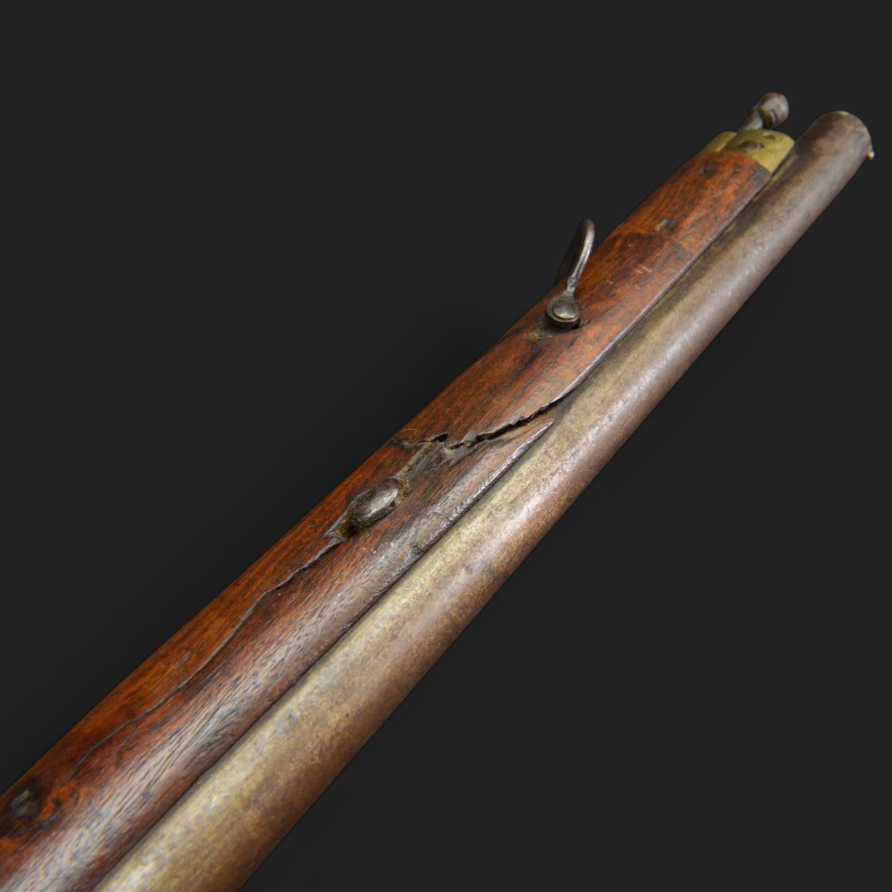 Percussion musket, the 70cm barrel with ramrod under, full walnut stock, with two sling swivels, overall L110cm
Sold as an exempt item under Section 58 (2) of the 1968 Firearms Act, to be held as a curiosity or ornament