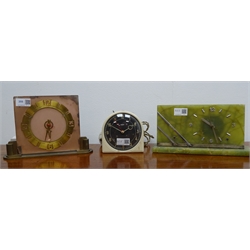  Art Deco onyx and chrome mantel clock, W27cm, Metamec electric dome top mantel clock, H12.5cm and a BEM mantel clock with brass chapter ring, H18cm, (3)  