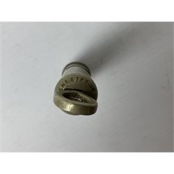 Three J Hudson & Co Birmingham military whistles, dated 1915, 1916, 1923