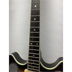 Eastwood of Canada Delta 4 electric four-string tenor resonator guitar with tobacco sunburst finish, serial no.1703437 L100cm; in original soft carrying case