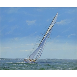 James Miller (British 1962-): Classic Yachts - 'Mariquita and Tuiga', pair oils on canvas signed, titled verso 24cm x 29cm (2)  