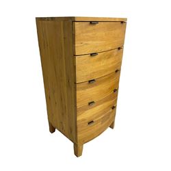 Tall light oak chest, fitted with five drawers