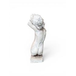 Early 20th century sculptured painted plaster figure of a boys torso, raised on 'stone' plinth
