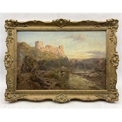 English School (Early 20th Century): Sun Rising - 'Barnard Castle', oil on board unsigned 34cm x 52cm 