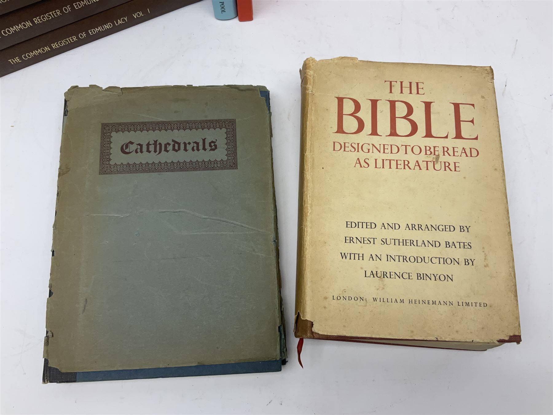 Collection of books, to include four 1920s Great Western Railway publications on Abbeys, Castles and Cathedrals, including three hardback examples, together with The Bible Designed to be Read as Literature, The Register of Edmund Lacy Bishop of Exeter 1420-1455 Vols 1-5, Laura Knight by Janet Dunbar, A Calendar of Cornish Glebe Terriers 1673-1735, The Parliamentary Survey of the Duchy of Cornwall Parts 1 and 2 and two Bradburys Hallmarks books