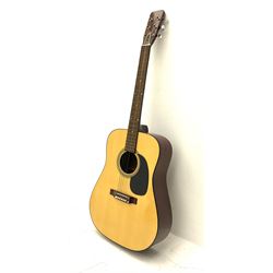 Acoustic guitar with mahogany back and ribs and spruce top, bears label 'Model No.KD28', overall L103.5cm; in soft carrying case