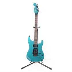 Squier by Fender Stagemaster six string electric guitar, in metallic green finish, serial no. KC00124999, L102cm