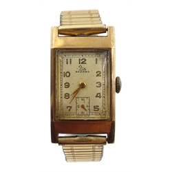  Record 9ct gold rectangular wristwatch on expanding strap hallmarked  