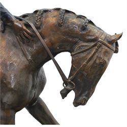 After Isidore Jules Bonheur (1827-1901), bronze figure of a jockey on horseback, upon a rectangular base, signed Bonheur, H88cm