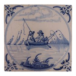 Three 18th century and later blue and white Delft tiles, 13cm x 13cm