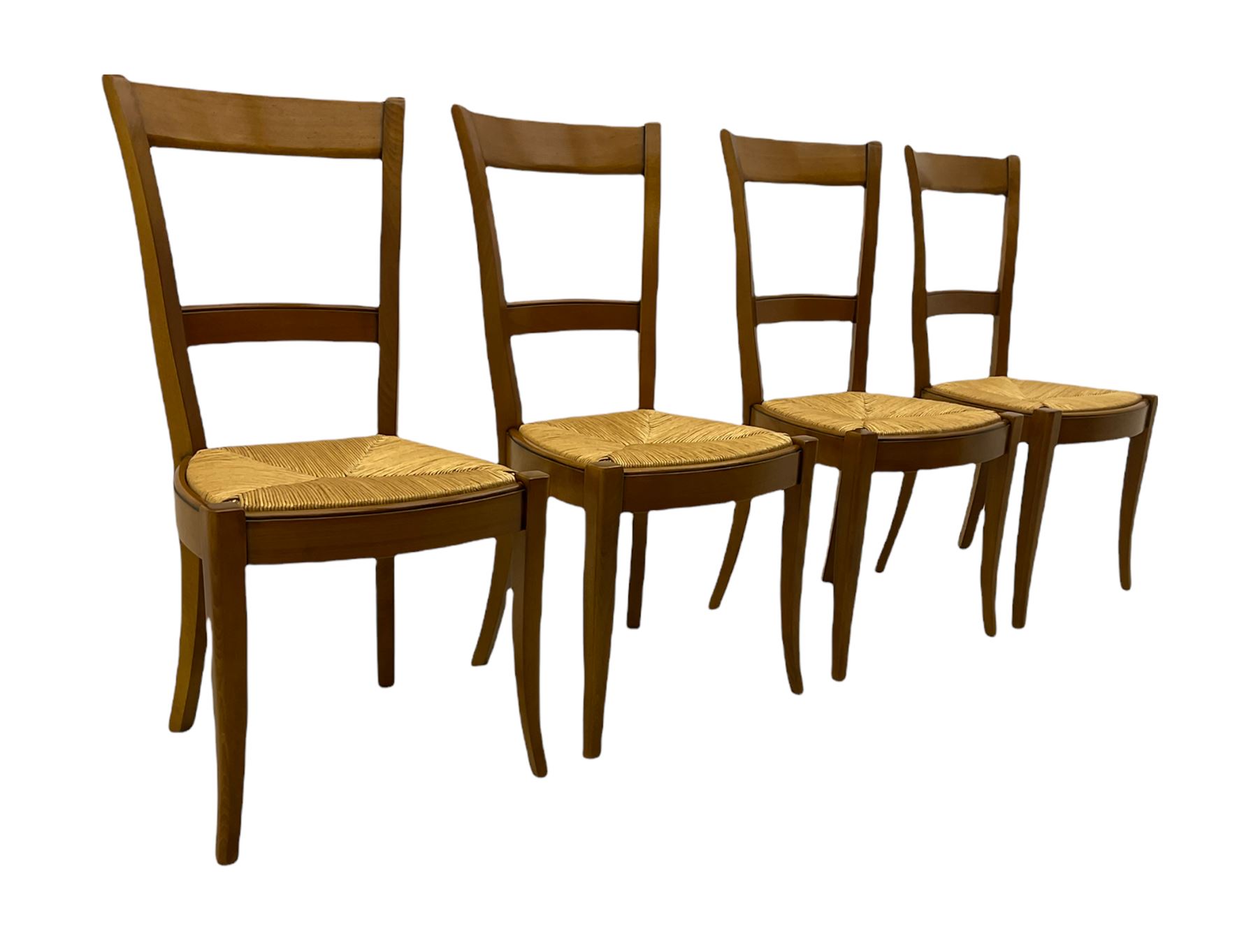 Grange Furniture cherry wood dining table, and eight chairs with rush seats