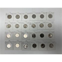 Four Queen Elizabeth II five pound coins, two commemorative two pound coins dated 2008, 2015 and various United States of America State quarter dollar coins