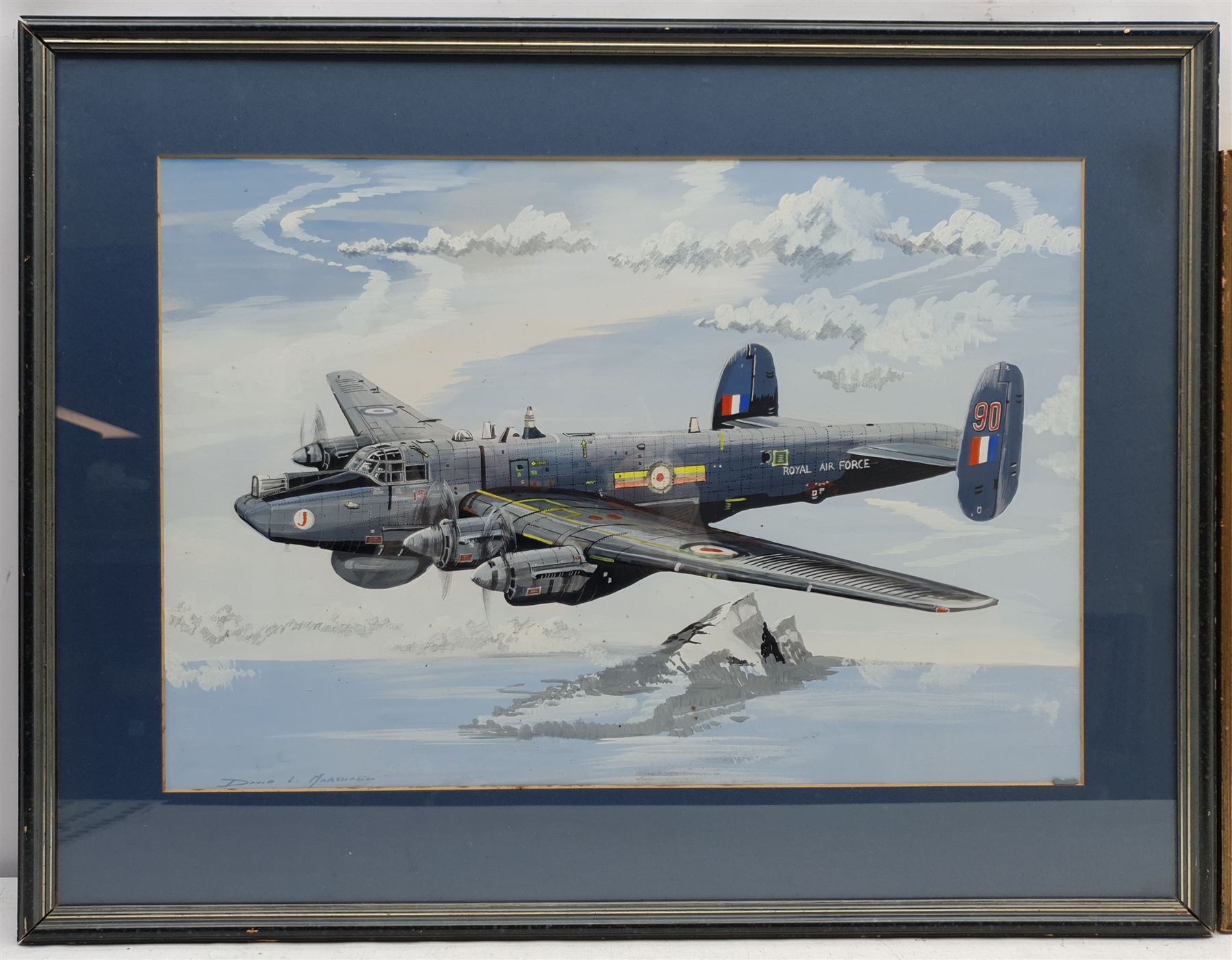 David L Marshall (British 20th century): AVRO Shackleton AEW.2, gouache signed 38cm x 56cm; English School (20th century): Biplanes, five watercolours heightened in white framed as one unsigned, largest 20cm x 45cm (2)