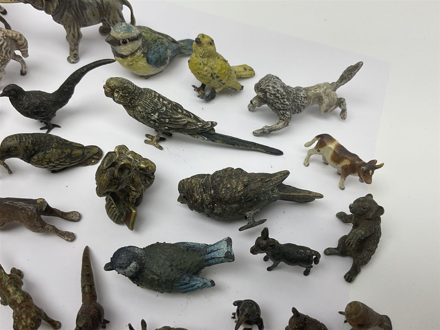 Collection of miniature cold painted bronze and similar animals, to include birds, sheep, horses etc 