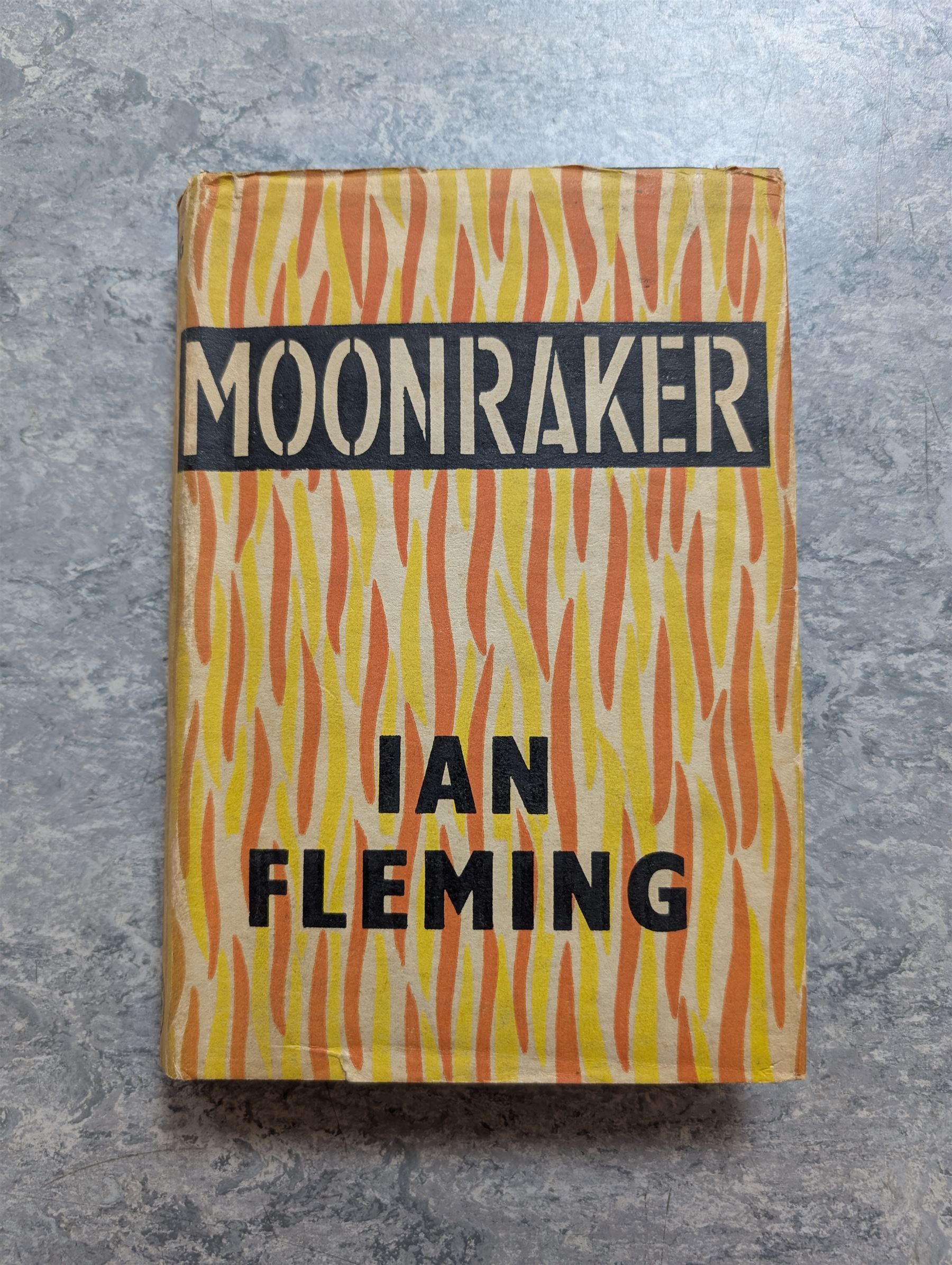 Fleming, Ian - James Bond 'Moonraker' first edition state B, with shoot spelling correction on page 10, original black cloth with silver titles, with orange and yellow flame dust jacket, pub. Jonathan Cape, London 1955