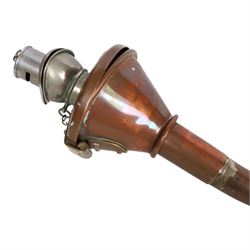 19th century copper ship's bridge voice tube, with applied plaque reading 'Captains Cabin', H123cm