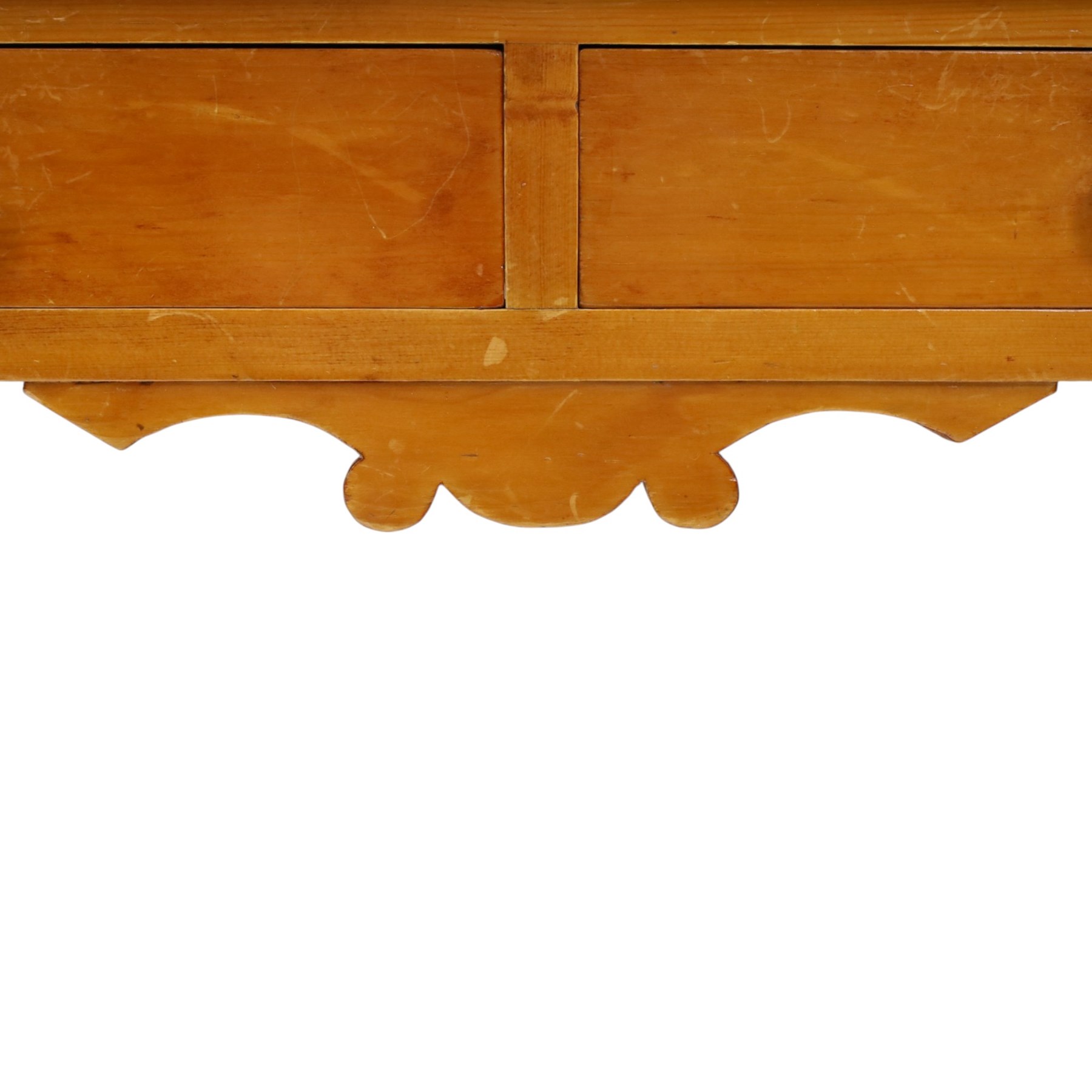 Victorian pine washstand, raised three quarter galleried top, fitted with two drawers, raised on turned supports united by a shaped full length under tier 