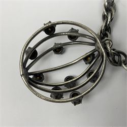 Joseff of Hollywood, circa 1950s metal and white paste necklace, with three graduated pendant drops set with white paste, to a Prince of Wales chain, signed with round script tag