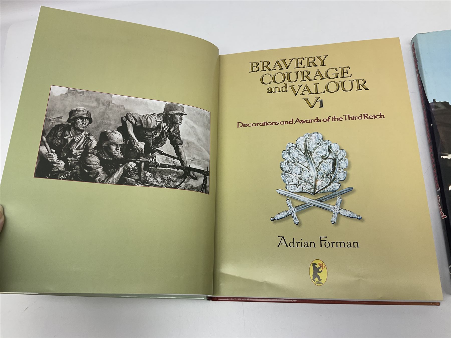 Excellent collection of twelve German Third Reich reference books including four by Adrian Forman - Guide to Third Reich German Awards and Documents, ........ Documents and Their Values. Volumes one and two. Both limited edition and signed by the author; and Bravery, Courage & Valour - Decorations and Awards of the Third Reich; D.E. Bowen: The Prussian & German iron Cross. Signed by the author; Ulric of England: Collecting Third Reich 'SS' and Political Cuffbands. Two volumes; Don Boyle: 'SS' Totenkopf H. Himmler Ring 1933-1945. 2nd printing. Signed by the author and inscribed to 'Adrian' (Forman); and four others (12)