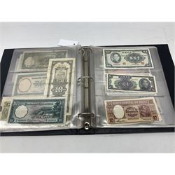 World banknotes, including Queen Elizabeth II The States of Jersey one pound 'DB202703', five pounds 'BB527762' and ten pounds 'AB651481', reserve bank of New Zealand two dollars '1L3 741894', King George V Straits Settlements one dollar 1st January 1935 'F/83 28924', various Bank of England notes etc, housed in two ring binder albums