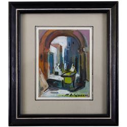 Mohamed Belajouza (Tunisian 20th Century): Streets of Sousse, set of three gouaches signed, max 18cm x 13cm (3)