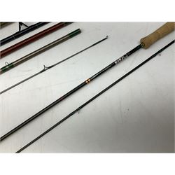 Shakespeare 'Composite Beachcaster 1332-300' 10ft two piece rod with Shakespeare alpha reel, Elastiglas two piece fly rod, Ryobi Masterline carbon fibre 'Pioneer PIF 85 Fly 8' 6