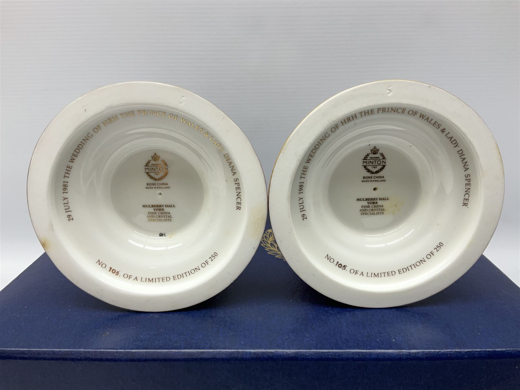 Pair of Minton Royal Wedding heraldic beasts for Mulberry Hall, 105/250 limited edition with box, H16cm