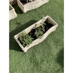 Set of three composite stone rectangular curved front planters  - THIS LOT IS TO BE COLLECTED BY APPOINTMENT FROM DUGGLEBY STORAGE, GREAT HILL, EASTFIELD, SCARBOROUGH, YO11 3TX