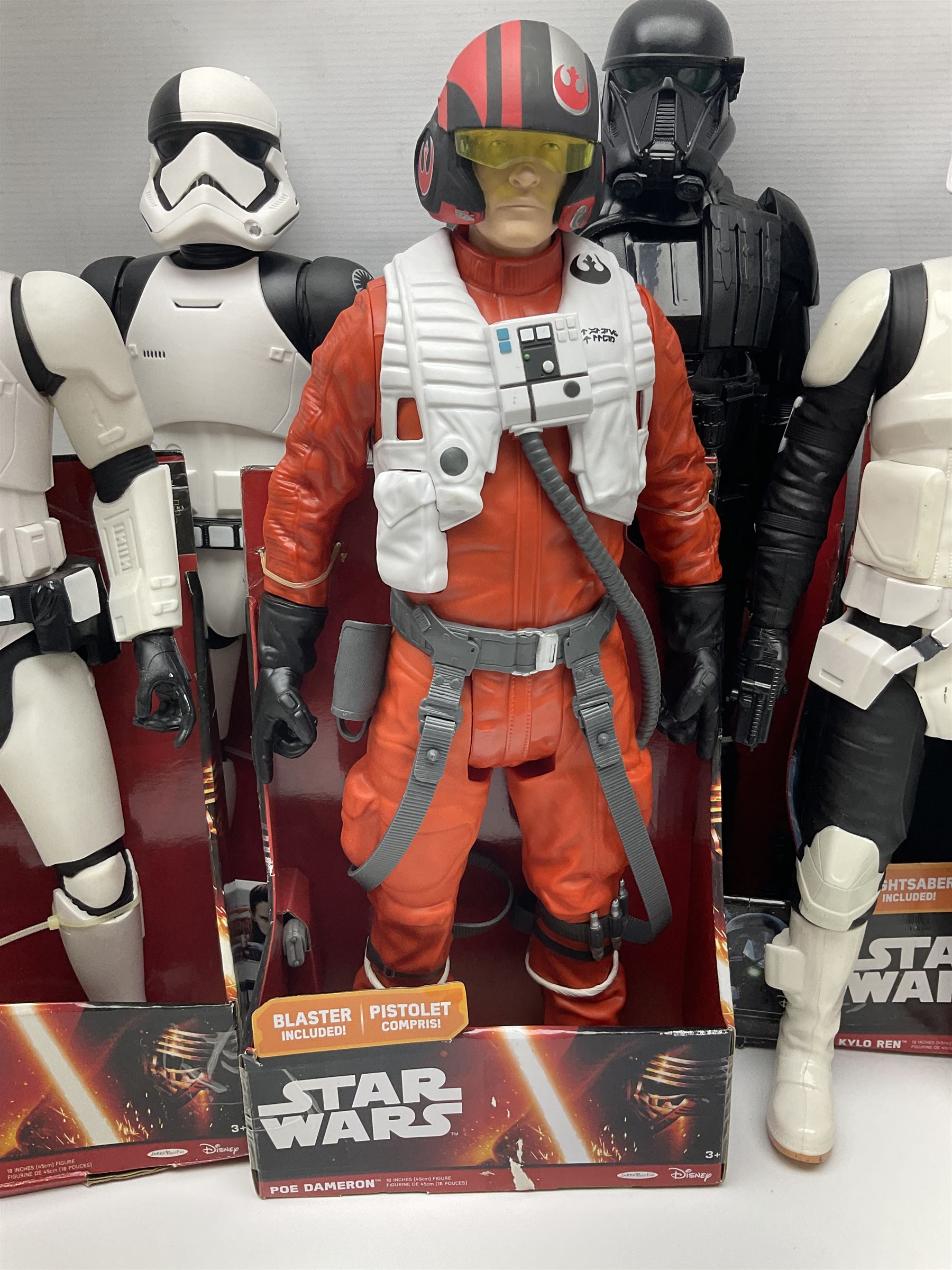 Star Wars - seven Jakks Pacific Big-Figs comprising Death Trooper, Kylo Ren, Darth Maul, First Order Stormtrooper, Poe Dameron, The Inquisitor and Executioner Trooper; all boxed; and another unboxed (8)