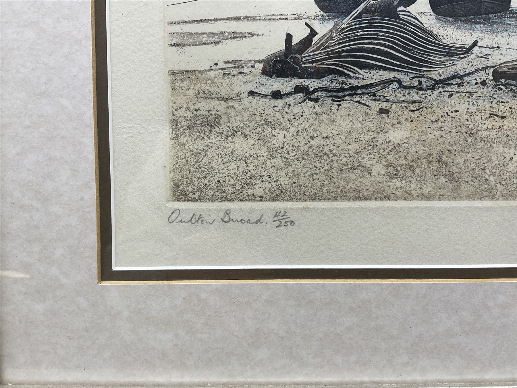 Donald Bosher (British 1912-1977): 'Near Northampton', watercolour, signed and titled verso 35cm x 51cm; Paul Bisson (British 1938-): 'Oulton Broad', limited edition etching signed titled and numbered 112/250 in pencil, 21cm x 30cm (2)