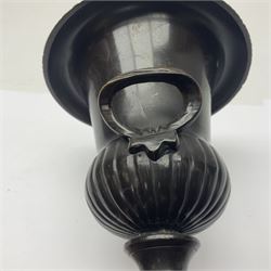 Bronze twin handled urn with fluted rim with gadrooned detailing, H15cm 