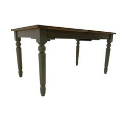 Neptune Furniture - 'Suffolk' oak dining table, pull-out extending top with two additional leaves, on turned supports, in grey paint and wax finish 