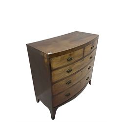 19th century mahogany bow front chest, fitted with two short and three long drawers, splayed supports