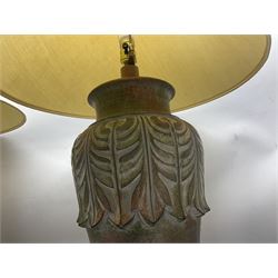 Pair of Casual Lamps table lamps, with foliate decoration, and cream lampshades, H75cm