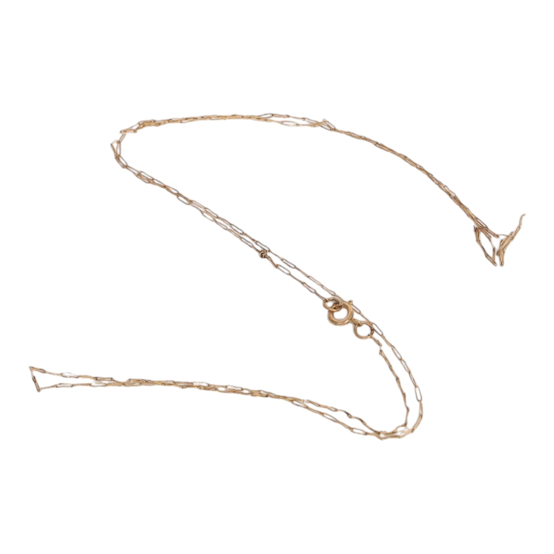 9ct gold jewellery, comprising bangle with metal core, curb link chain and fine chain