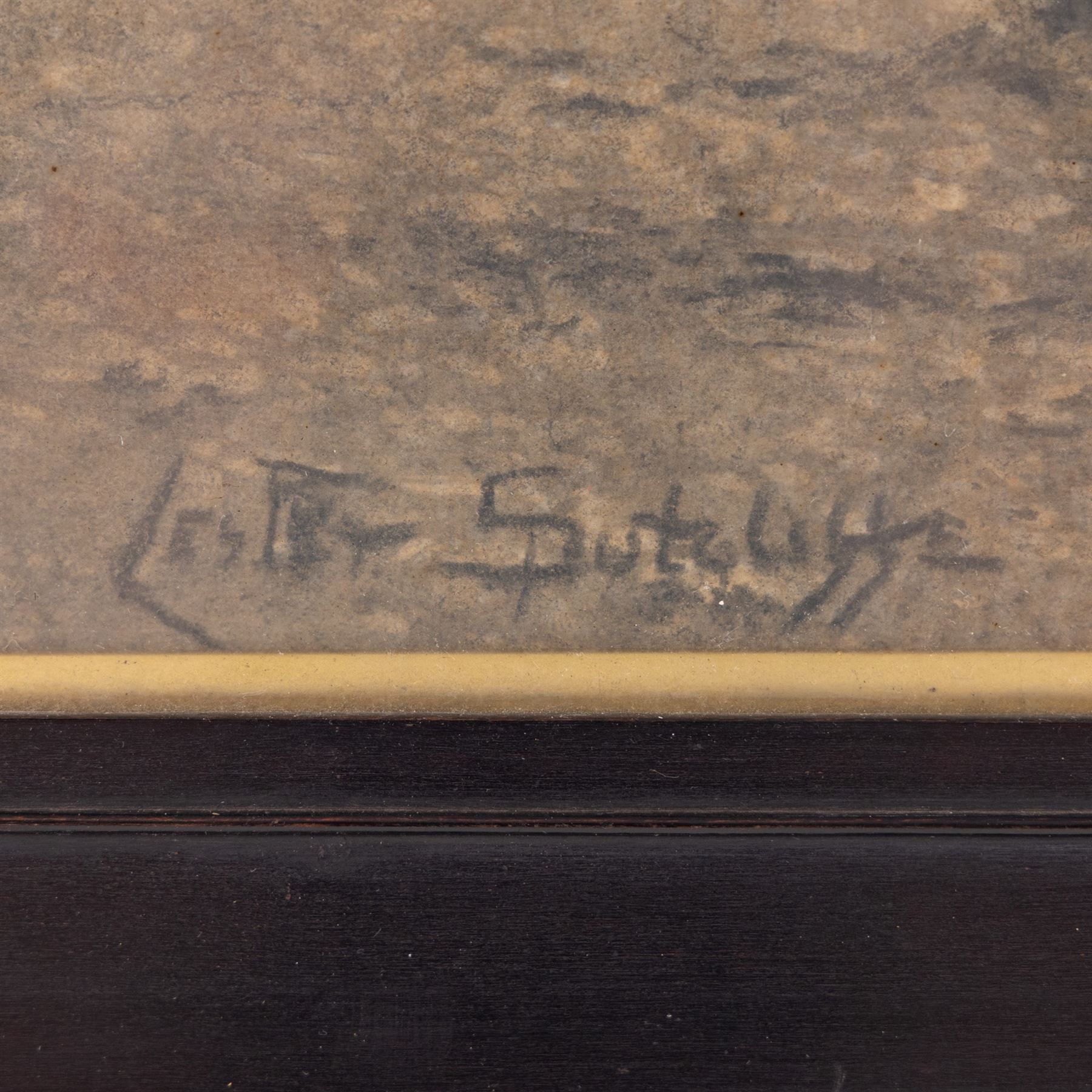 Lester Sutcliffe (British 1848-1933): Ships Landed and Ships at Sea, pair monochrome pastel and watercolours signed 35.5cm x 53cm