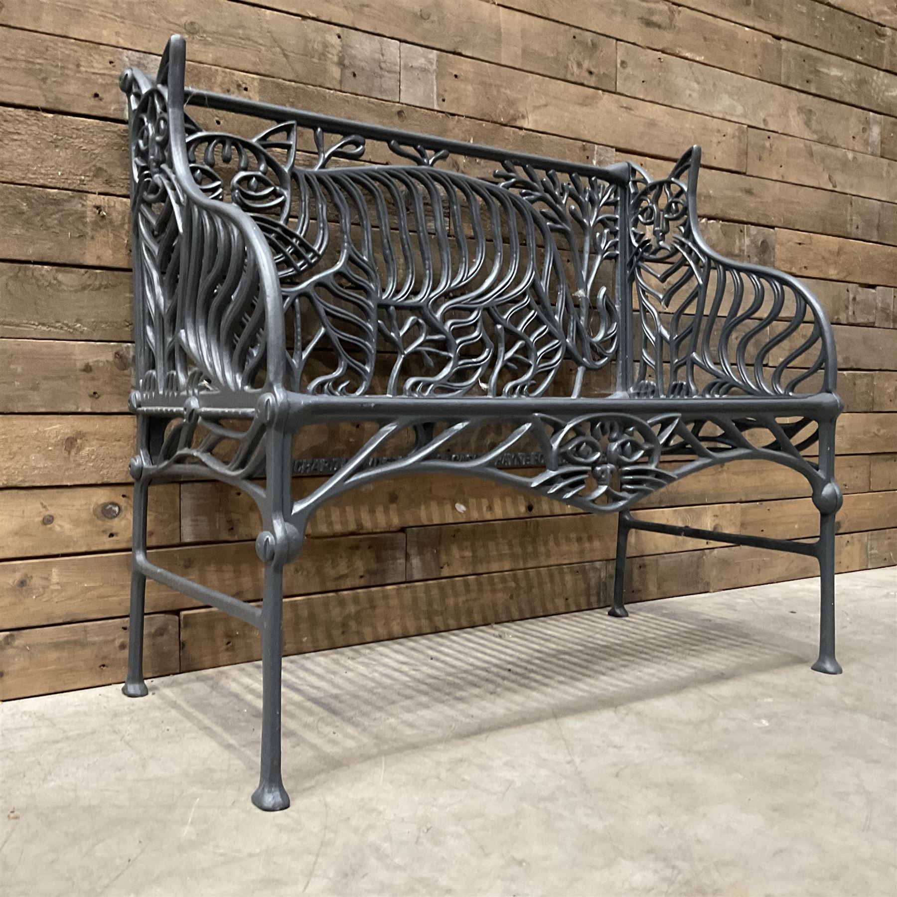 Richard Bawden (1936-2024); - Cat design painted cast iron garden bench