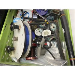 Fishing equipment, comprising large collection of reels and nets, including sea fishing reels 
