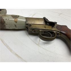 Schermulys Patent No.503324 nitro proof line throwing pistol No.15003; brass body with proof marks; the 32cm steel barrel with secondary handle over and original transfer 'The Schermuly Pistol Rocket Apparatus Ltd. London' L51cm overall