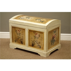  Dome top trunk painted with roses, W70cm, H50cm, D43cm  