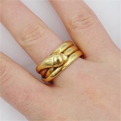 Victorian 18ct gold coiled snake ring, with a diamond set eye by Vaughton & Sons, Birmingham 1885