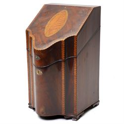 George III mahogany knife box, of serpentine form with shell patera detail to cover, with ...