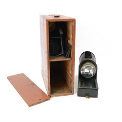 19th century tin plate projector patent 2459, contained within wooden case