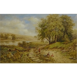  Children Foraging along a Country Path, 19th century watercolour indistinctly signed 42cm x 65cm  