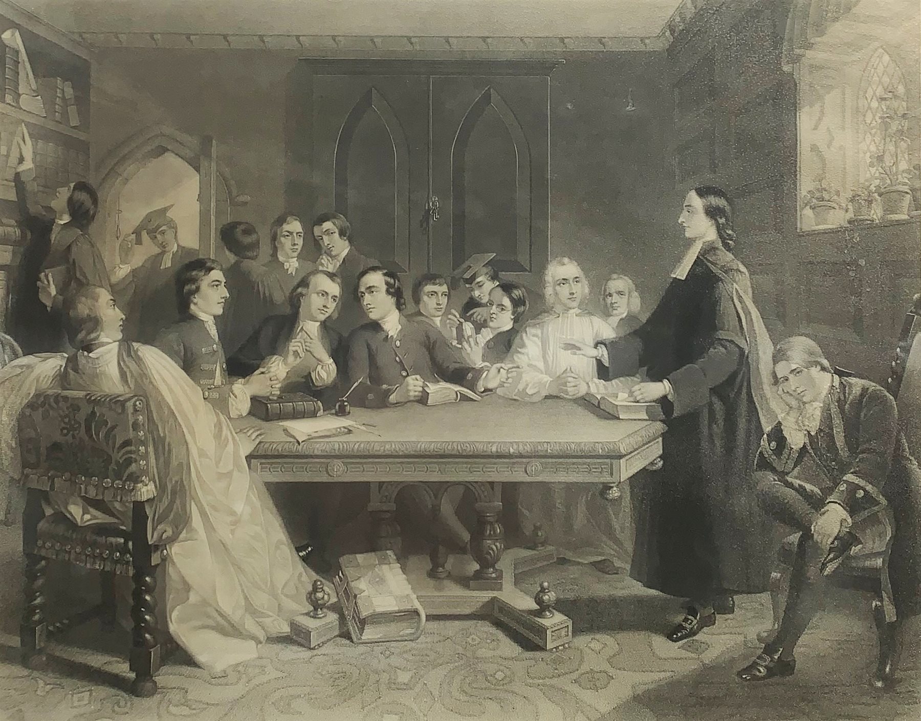 Samuel Bellin after  Marshal C Claxton (1811-1881): 'The Rev. John Wesley and his Friends at Oxford', 19th century engraving mounted on linen 68cm x 84cm